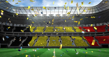 Image of falling golden confetti over football stadium