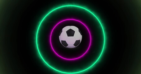 Image of glowing neon shapes over football balll