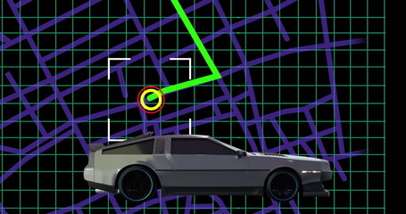 Fototapeta premium Image of digital interface with map over car driving