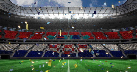 Image of falling golden confetti over football stadium