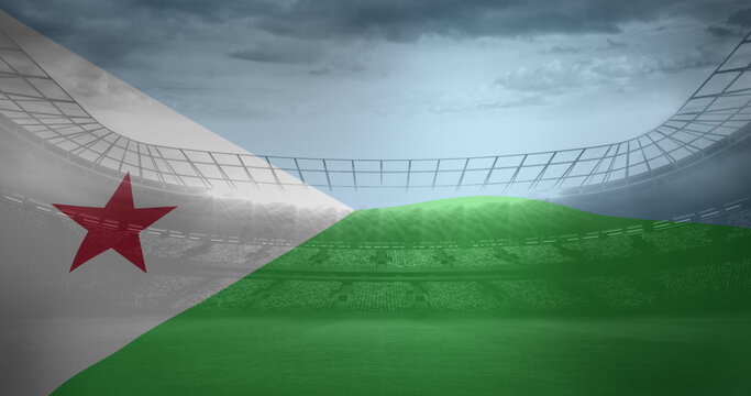 Naklejki Image of flag of djibouti over sports stadium