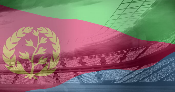 Naklejki Image of flag of eritrea over sports stadium