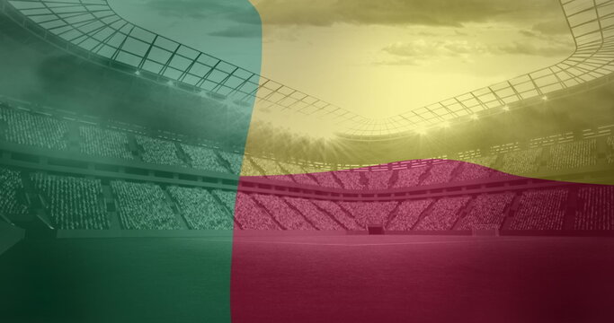 Naklejki Image of flag of benin over sports stadium