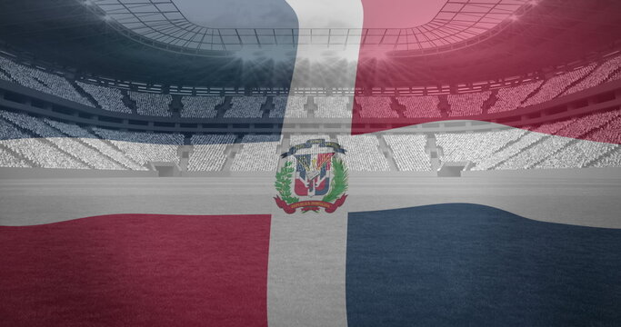 Naklejki Image of flag of dominican republic over sports stadium