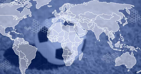 Foto op Plexiglas Image of blue world map over football ball © vectorfusionart