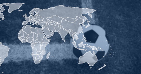 Image of moving world map over football ball