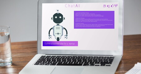 Image of laptop screen with ai chatbot icon and data processing