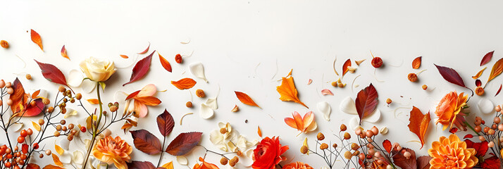Autumn Composition Made of Beautiful Flowers on Light Background, Seasonal Floral Arrangement for Nature-themed Designs, Generative AI

 - obrazy, fototapety, plakaty