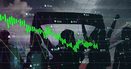 Image of financial data processing over football fans