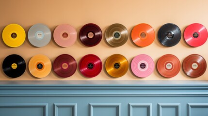 many vinyl records in many different colours photo in style - obrazy, fototapety, plakaty