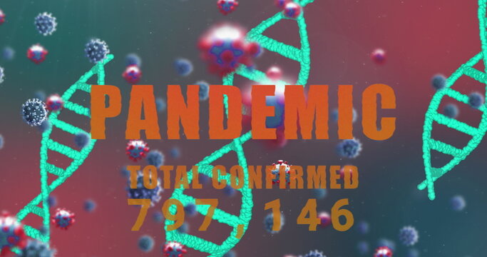 Global digital image depicts rising COVID-19 cases and DNA strands.