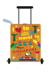 I love to travel to Singapore concept baggage with singaporean tourism themes for stickers . Editable Clip Art. © Crystal Eye Media