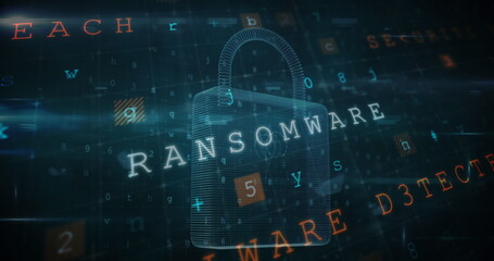 Image of digital interface with security padlock over dark background