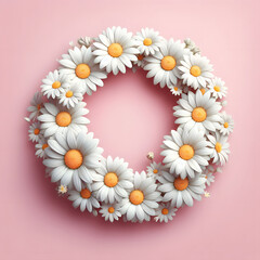 Fototapeta premium Daisy flower frame, isolated on a Pink background, Spring Frame