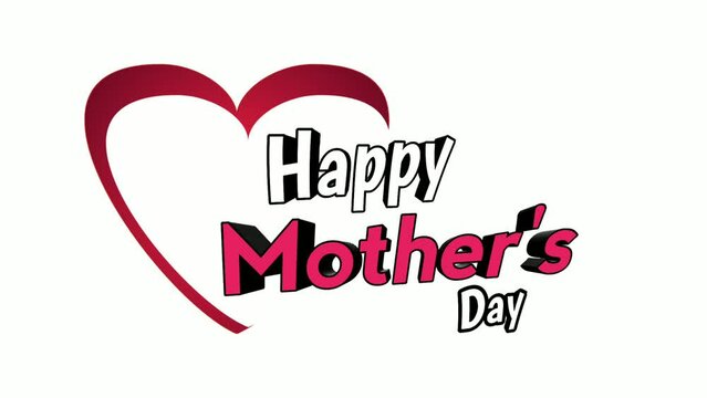 Happy mother's day text word animation love sign symbol motion graphics on  white background video elements