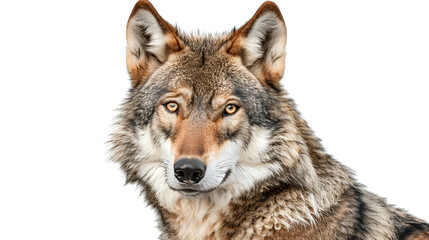 A Grey Wolf (Canis lupus) with Copy Space Isolated on White Background, Majestic Wildlife Portrait for Nature Concept, Generative AI

