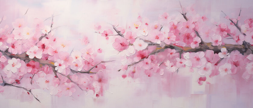 Contemporary art oil painting of cherry blossom Sakura.