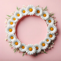 Daisy flower frame, isolated on  a Pink background, Spring Frame