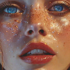 close up of a face collage imbued with galaxy lights
