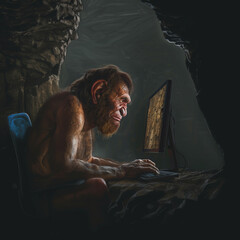 primitive man on computer