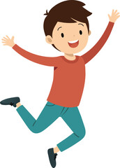 Illustration of a Happy Boy Jumping in the Air with His Hands Up