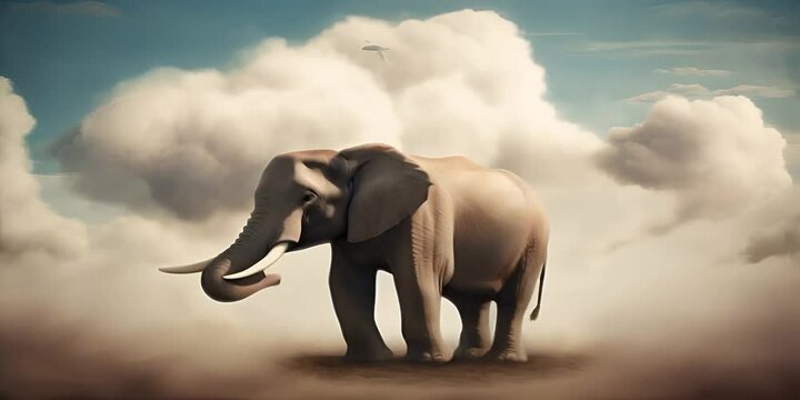  strength and power concept animal creative surreal sky the in cloud a on standing elephant Big