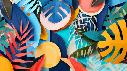 Colorful Abstract Paper Collage Artwork, Modern Retro-Inspired Creative Background