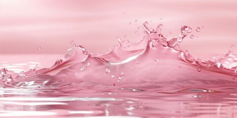 Close-up of dynamic pink water splash on a gentle gradient background, conveying movement and fluidity.