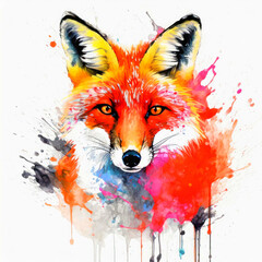컬러 붉은 여우, a red fox drawn in color ink