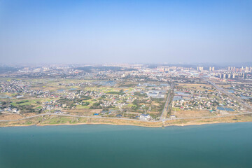 Fototapeta premium Aerial photography along the Xiangjiang River in Muyun Area, Tianxin District, Changsha, Hunan Province