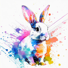 컬러 토끼, a rabbit drawn in color ink