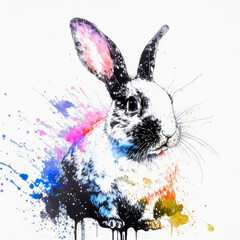 컬러 검은 토끼, a black rabbit drawn in color ink
