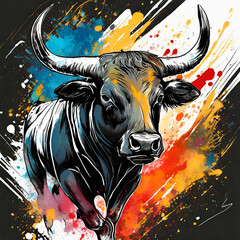컬러 황소, a bull drawn in color ink