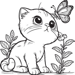 Hand drawn cat outline illustration