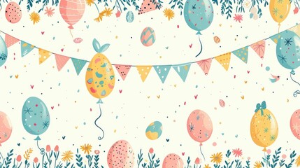 Pastel balloons doodle, a whimsical pattern capturing the spirit of Easter parade
