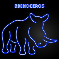 rhinoceros neon sign, modern glowing banner design, colorful modern design trend on black background. Vector illustration.