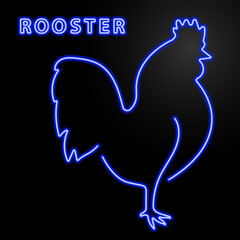 rooster neon sign, modern glowing banner design, colorful modern design trend on black background. Vector illustration.