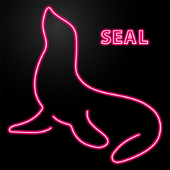seal neon sign, modern glowing banner design, colorful modern design trend on black background. Vector illustration.