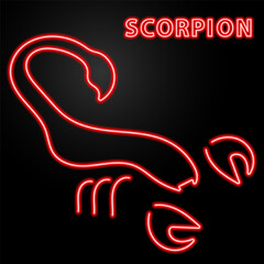 Obraz premium scorpion neon sign, modern glowing banner design, colorful modern design trend on black background. Vector illustration.