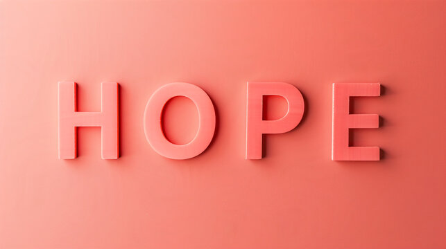 the text HOPE in Coral color on Coral color wall background photography