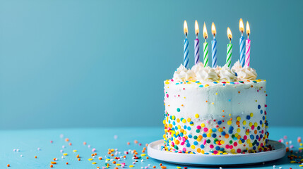 Birthday Cake with Candles - Celebration of Joy, Sweet Delights for Special Occasions, Festive Dessert with Copy Space, Generative AI

