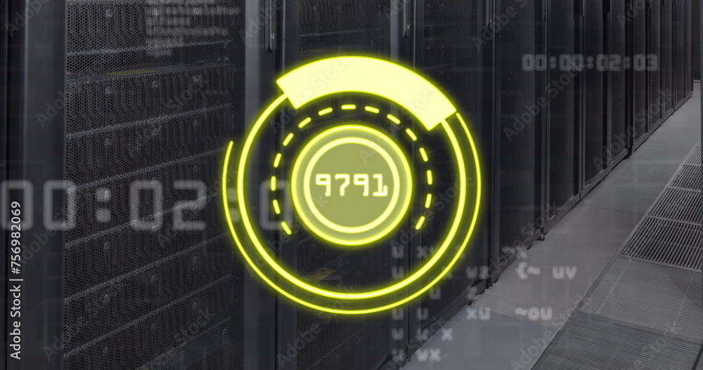 Poster image of scope scanning with numbers and data processing over computer servers