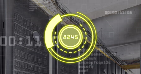 Image of scope scanning with numbers and data processing over computer servers