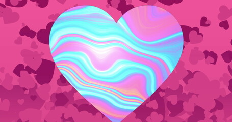 Image of hearts over moving colourful background