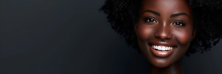 Black Girl with White Smile - Beautiful African American Woman Smiling Brightly, Copy Space for Text or Design, Positive Emotions and Diversity Celebration, Generative AI

 - obrazy, fototapety, plakaty