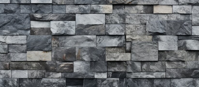 Granite wall with different-sized stone tiles.