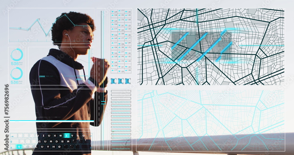 Poster image of data processing over african american man using smartphone