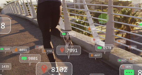 Image of media icons over african american man running