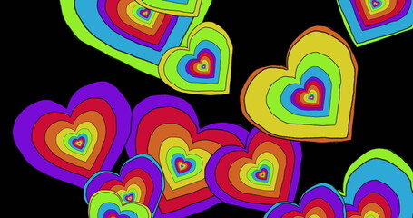 Image of rainbow hearts over black background