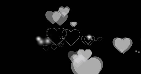 Image of hearts moving over black background